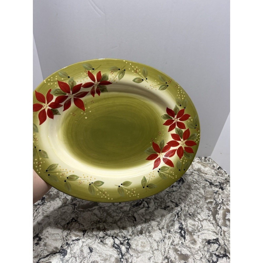 Corsica Tuscan Poinsettia Serving Platter 17x13" Christmas Plate